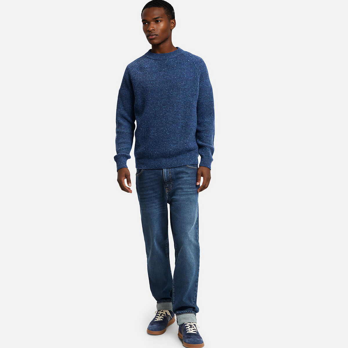 Pull col rond en grosse maille bleu, LA REDOUTE COLLECTIONS
