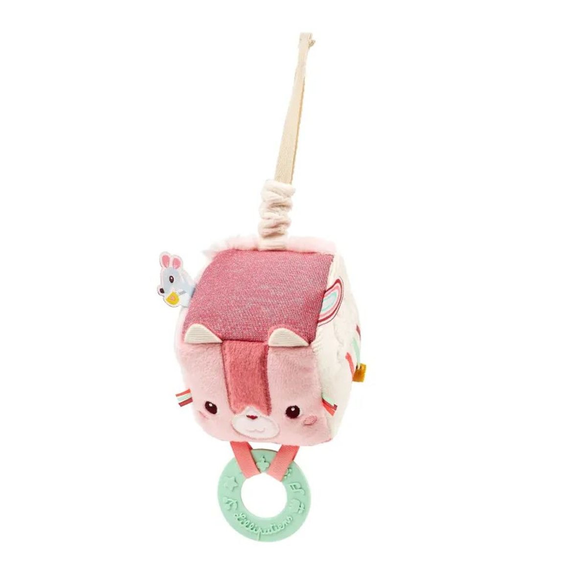Cube d'activités en tissu Jeanne le chat rose, LILLIPUTIENS