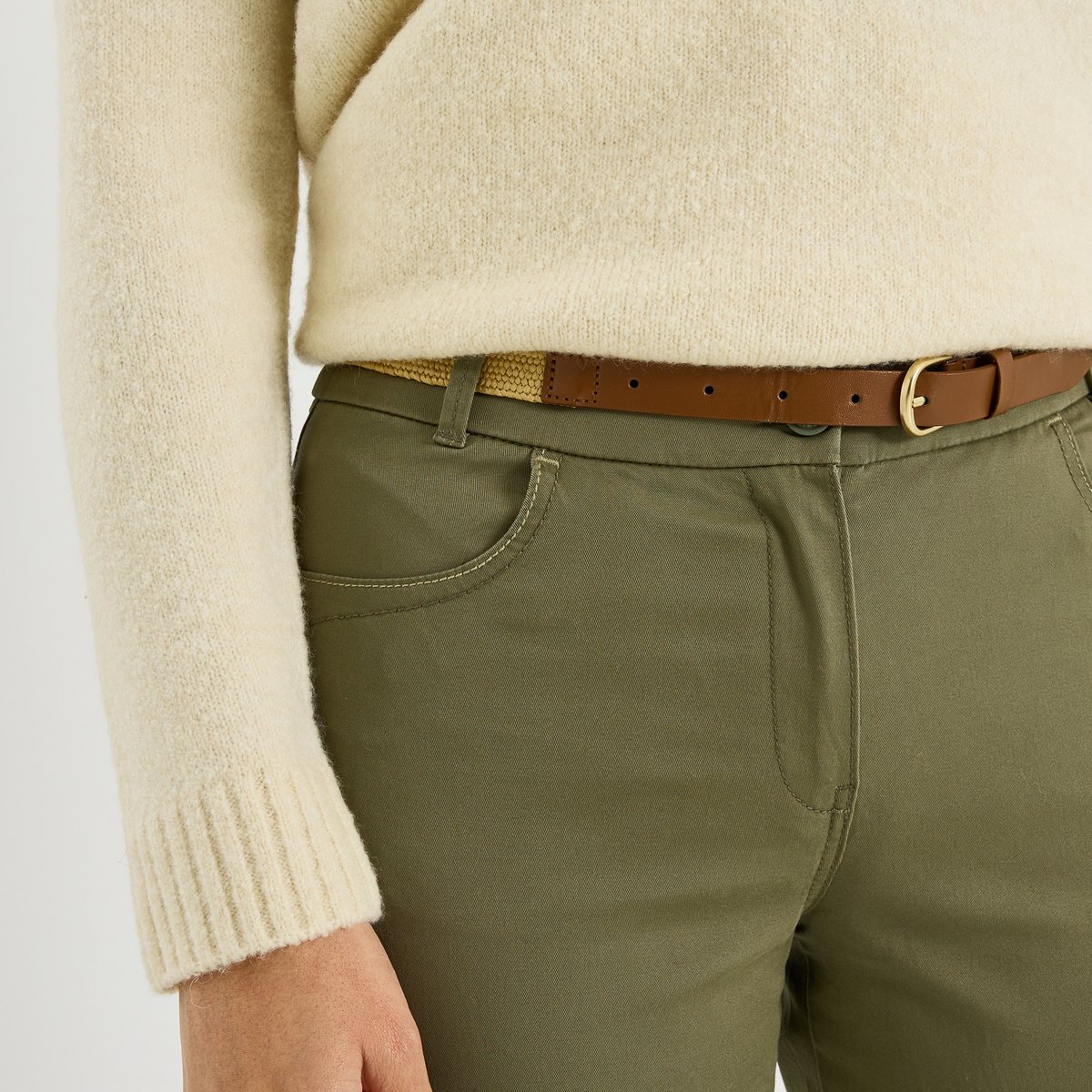 Pantalon chino uni vert kaki, GRAIN DE MALICE