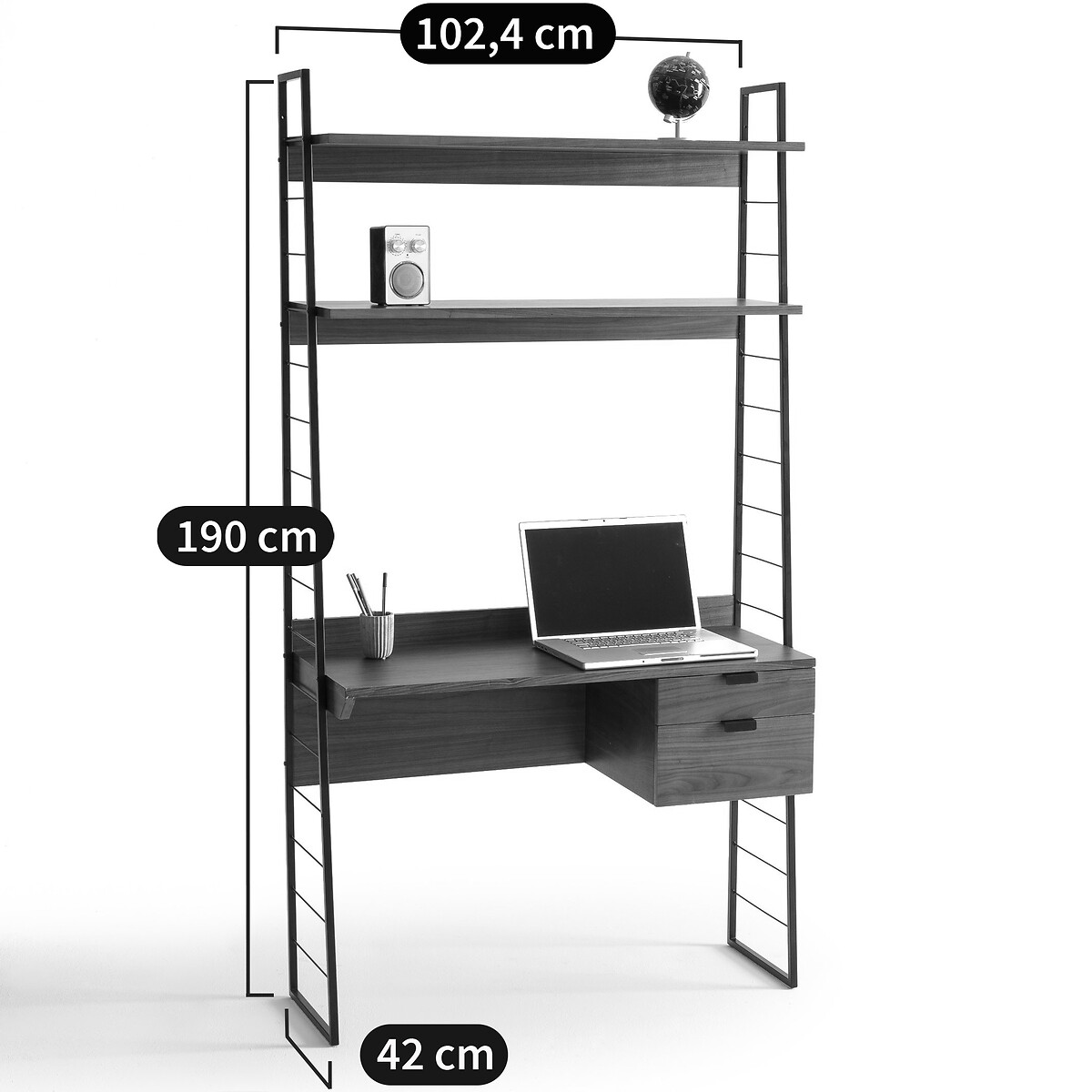 Bureau étagère, Watford noir/teinté noyer, LA REDOUTE INTERIEURS