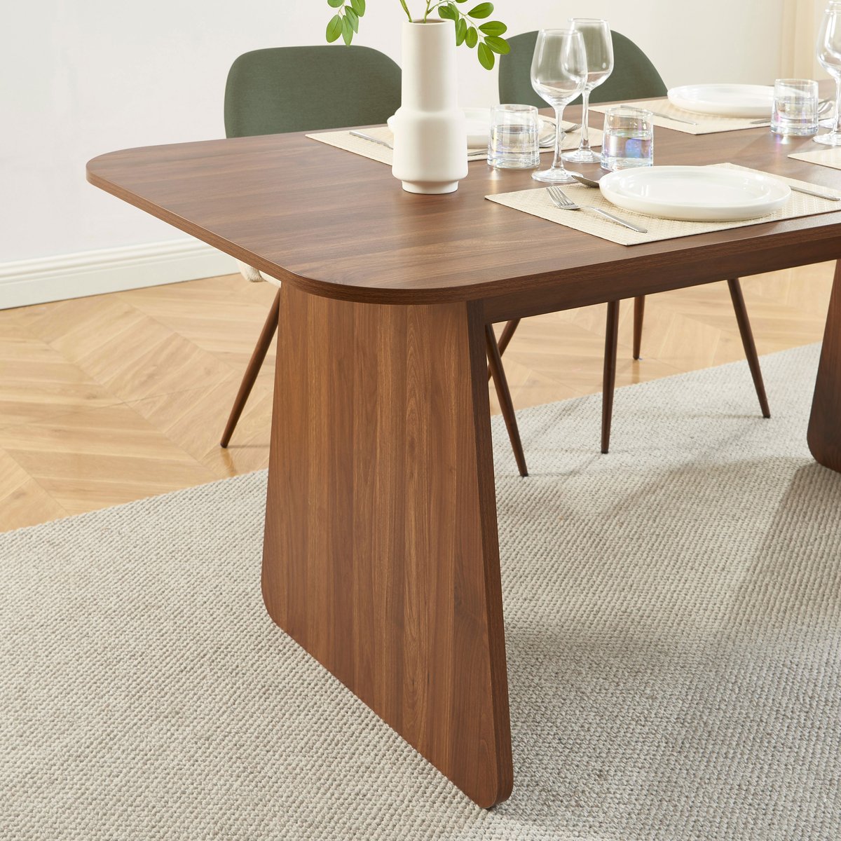 Ensemble table noyer et 4 chaises tissu  LANGO bois foncé, BAÏTA