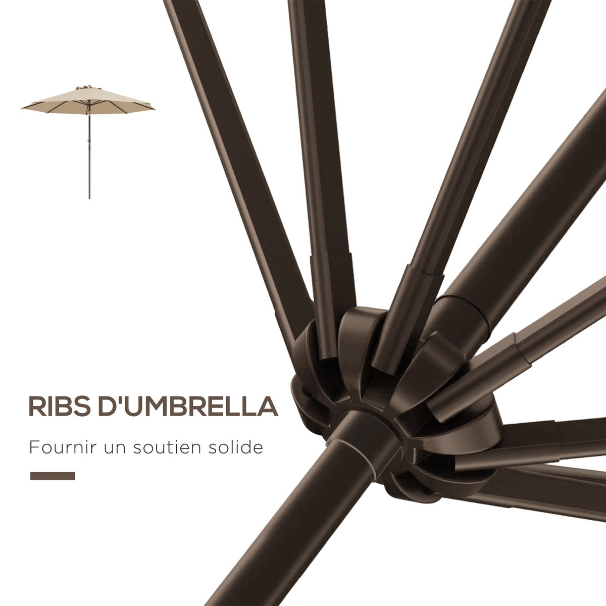 Parasol de terrasse Polyester Kaki beige, OUTSUNNY