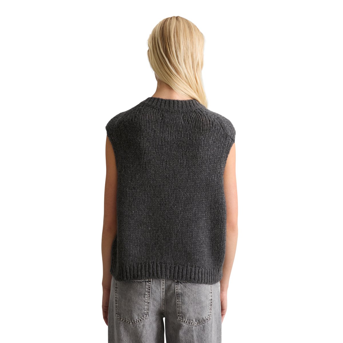 Cardigan court sans manches en un mélange douillet de laine vierge et d'alpaga gris, MARC O’POLO DENIM