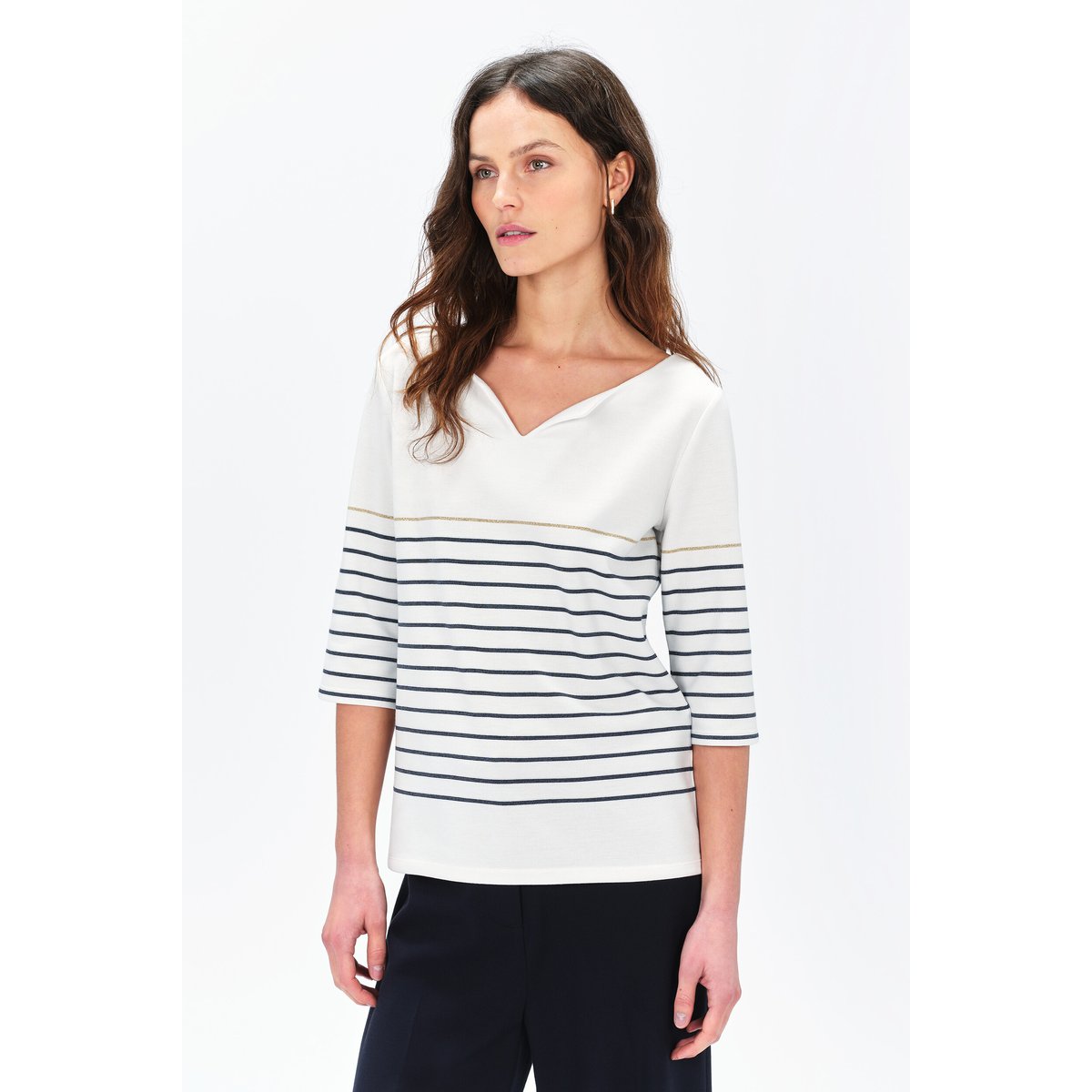 T-shirt droit col tunisien OLYMPIA ivoire, CAROLL