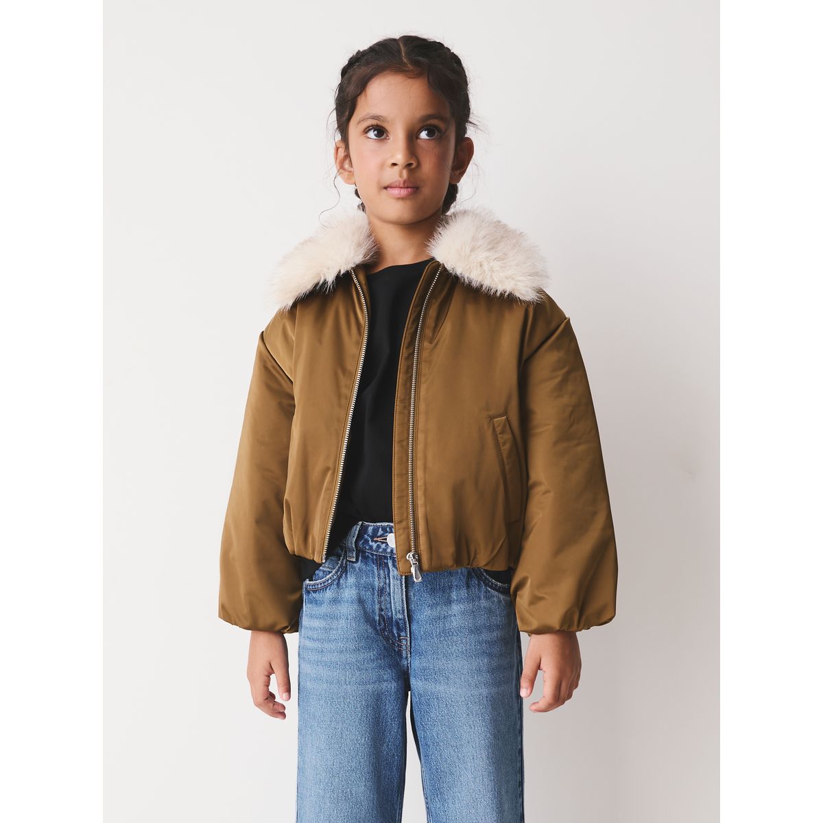 Blouson aviateur en satin vert olive, NEXT