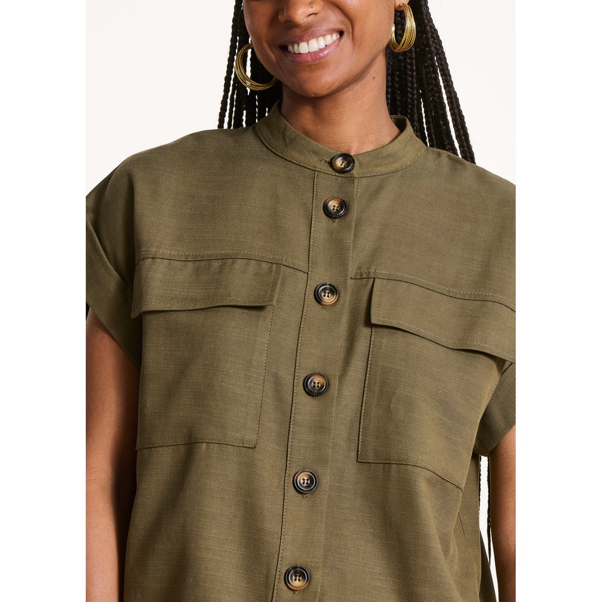 Chemise fluide manches courtes kaki, LA FEE MARABOUTEE