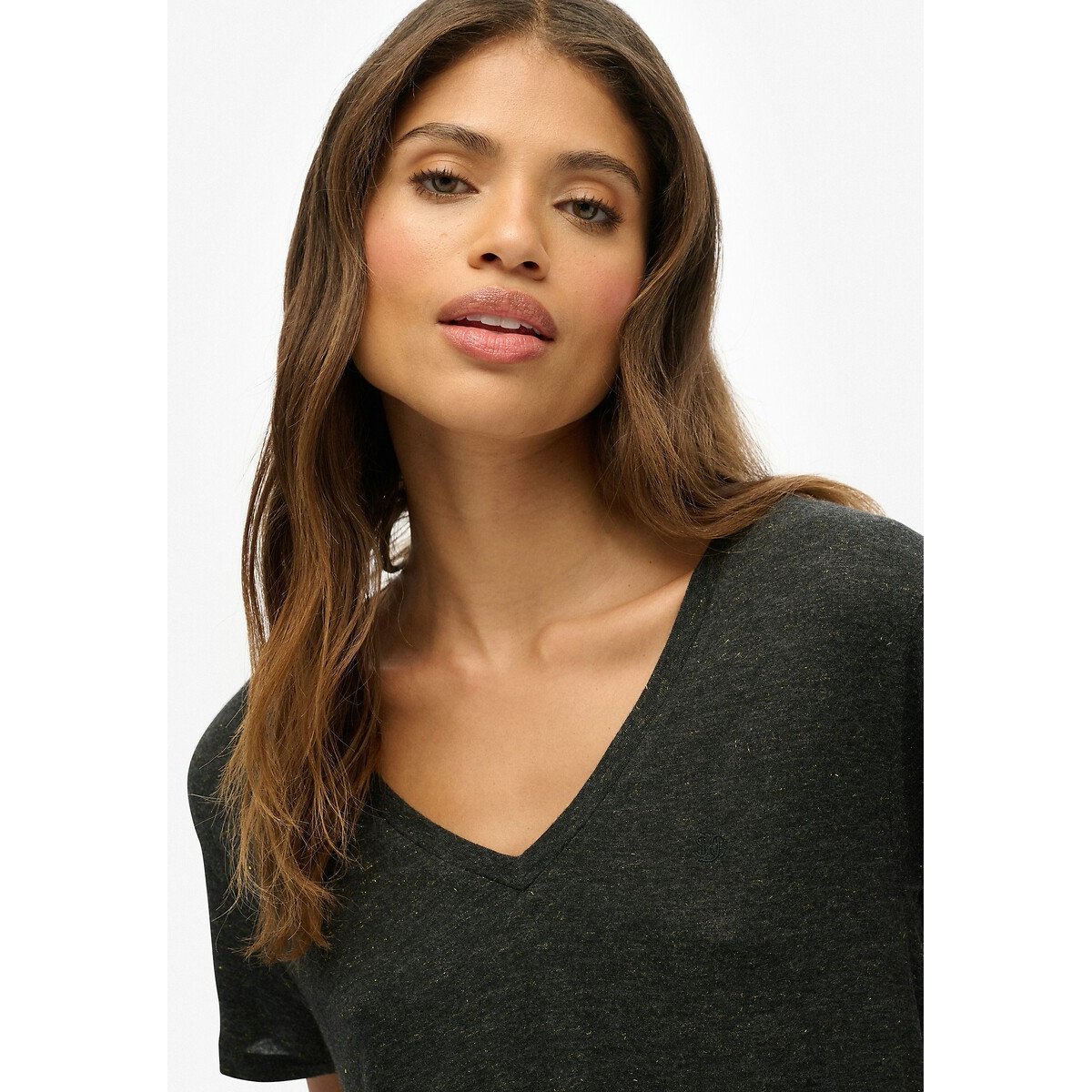 T-shirt brodé noir métallisé, SUPERDRY