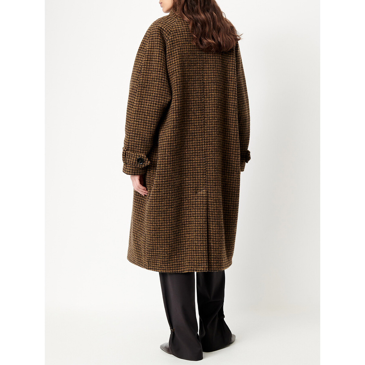 Manteau long à carreaux en laine mélangée, BLEECHECKS carreaux marron, SESSUN