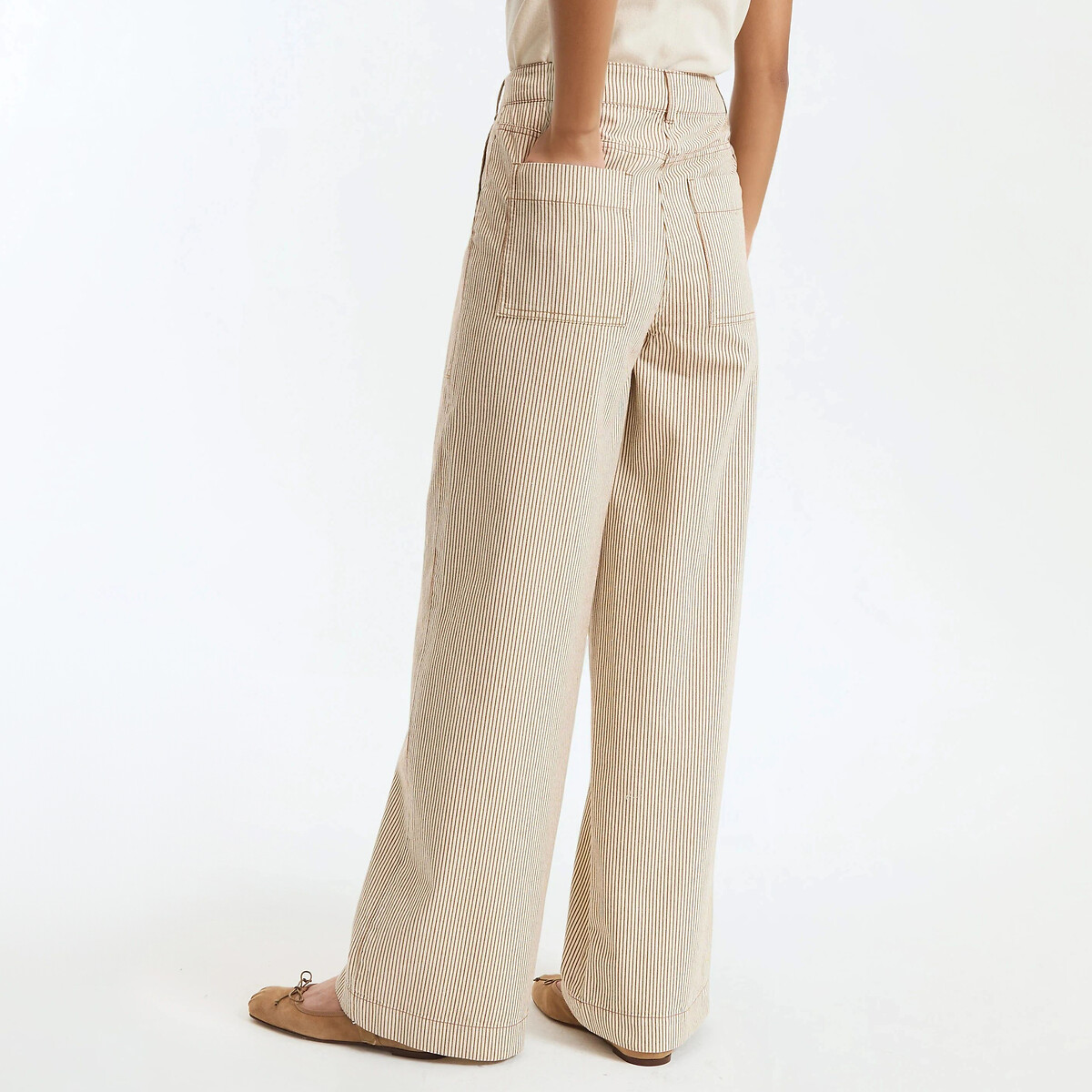 Pantalones de pernera ancha estilo carpintero con rayas rayas crudo/marrón, LA REDOUTE COLLECTIONS