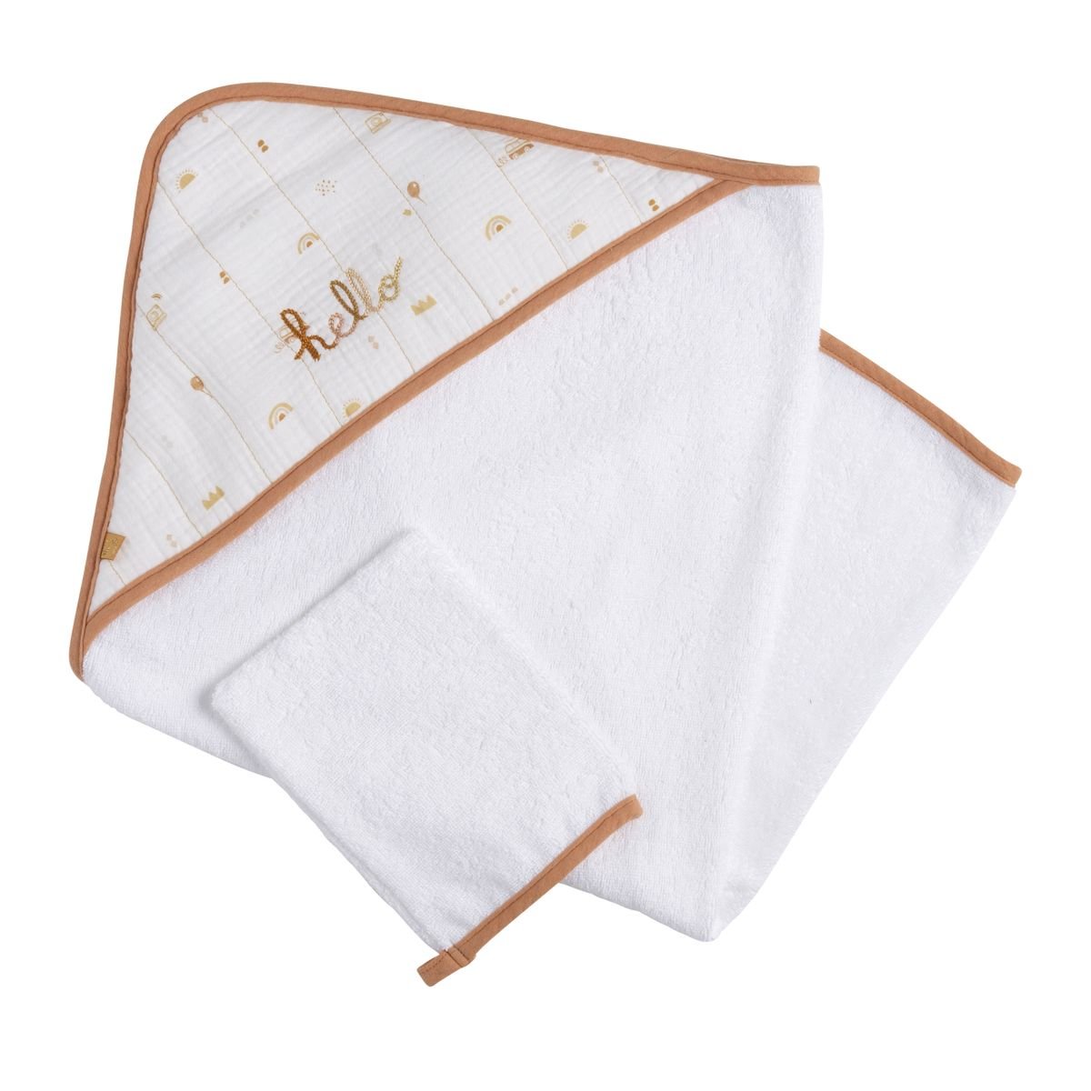 Cape de bain et gant en coton blanc, SAUTHON