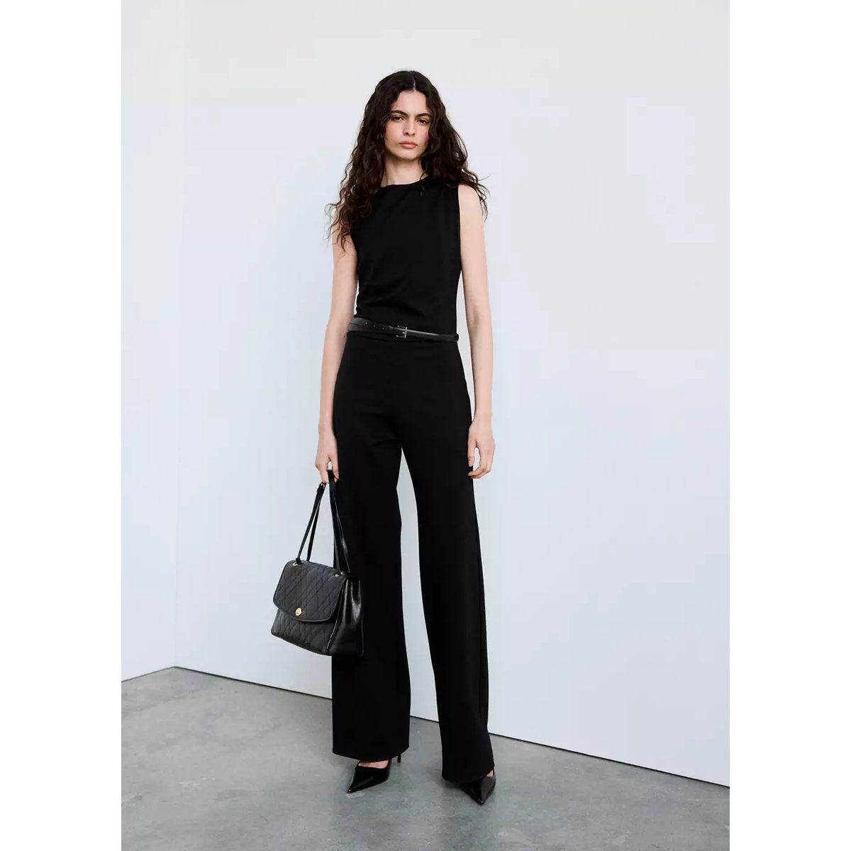 Combinaison à ceinture avec détails froncés noir, MANGO