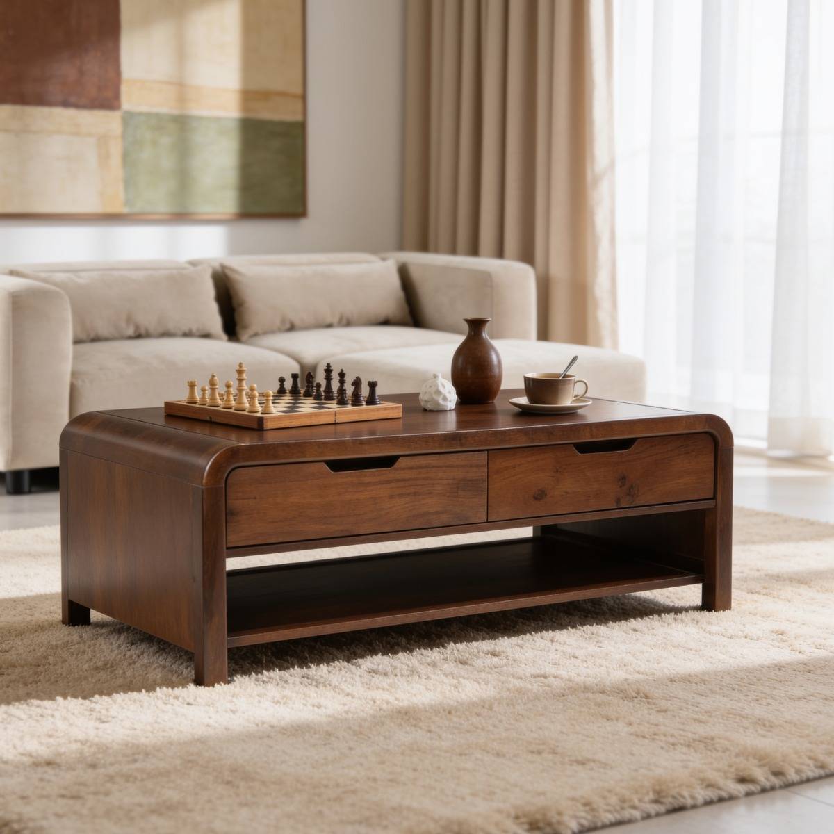 Table basse en bois de manguier NORIEL bois foncé, MADE IN MEUBLES