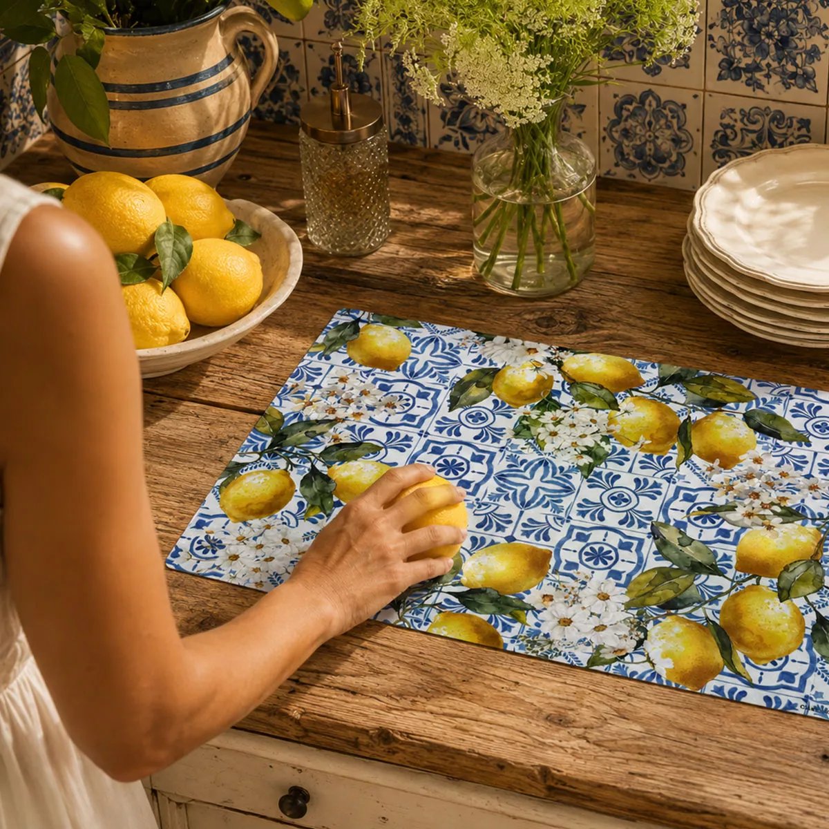 Set vinyle CITRONS AZULEJOS bleu azulejos, GARNIER THIEBAUT