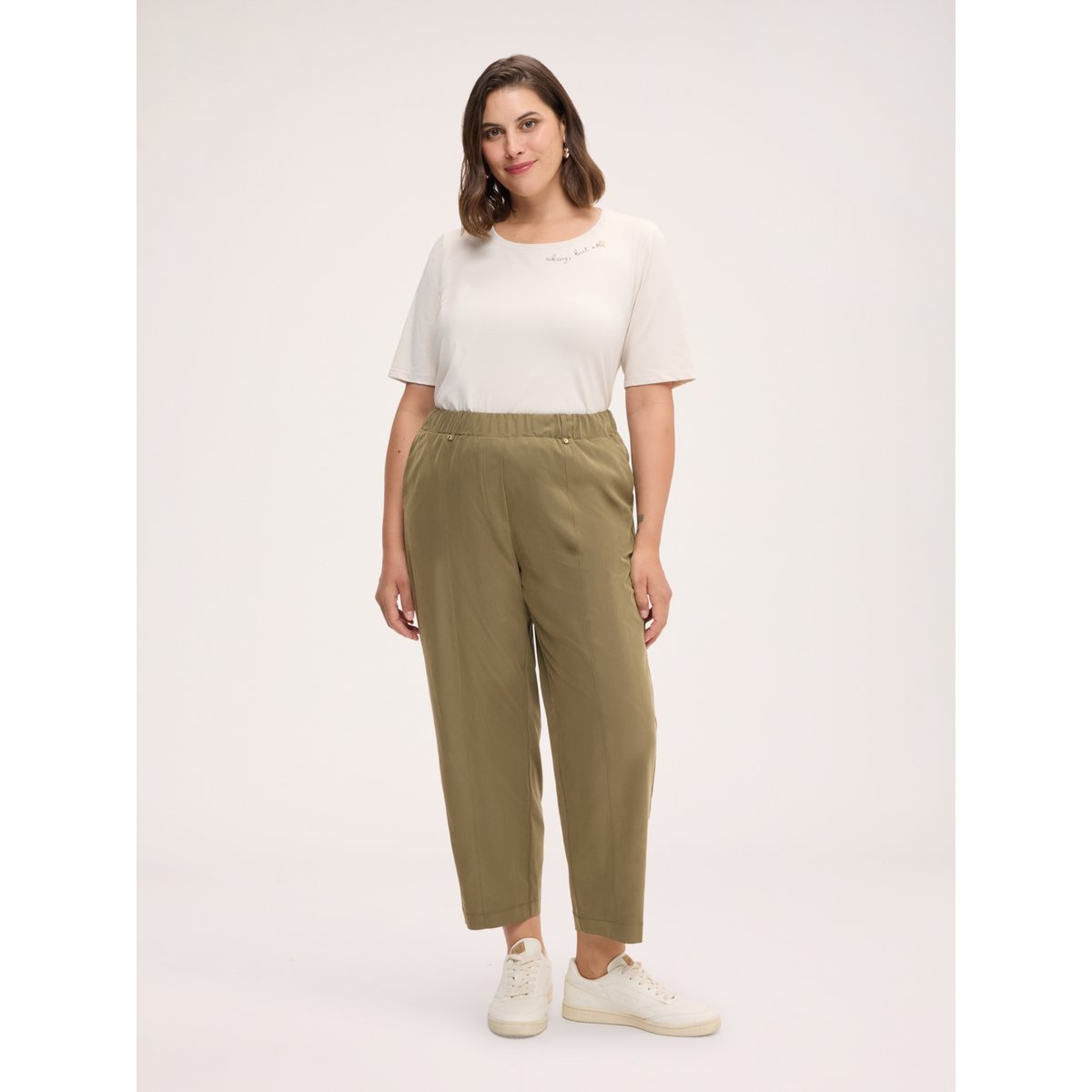 pantalon ample en viscose mélangée verde militare, FIORELLA RUBINO