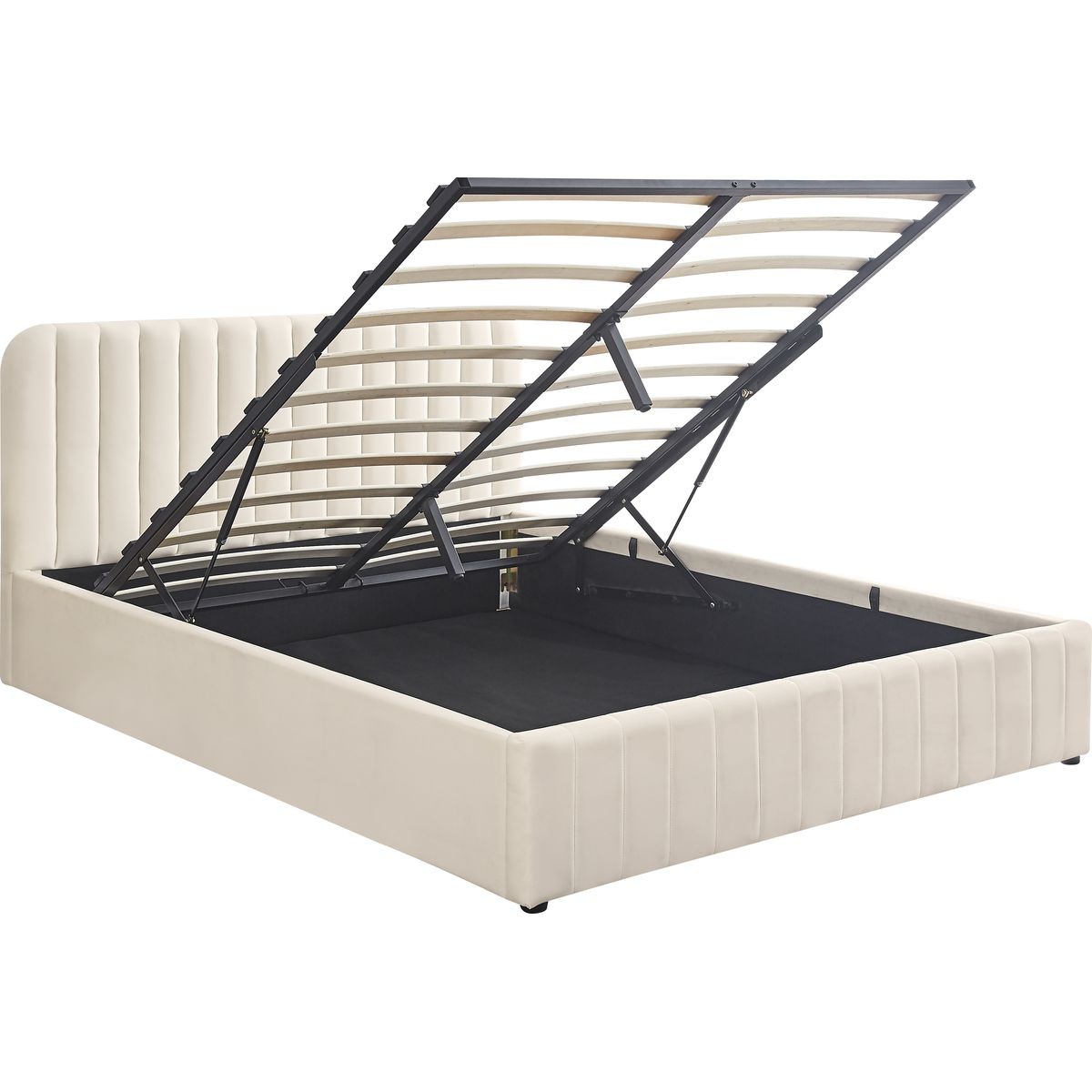 Lit coffre avec tête de lit en velours - AVA beige, HOMIFAB