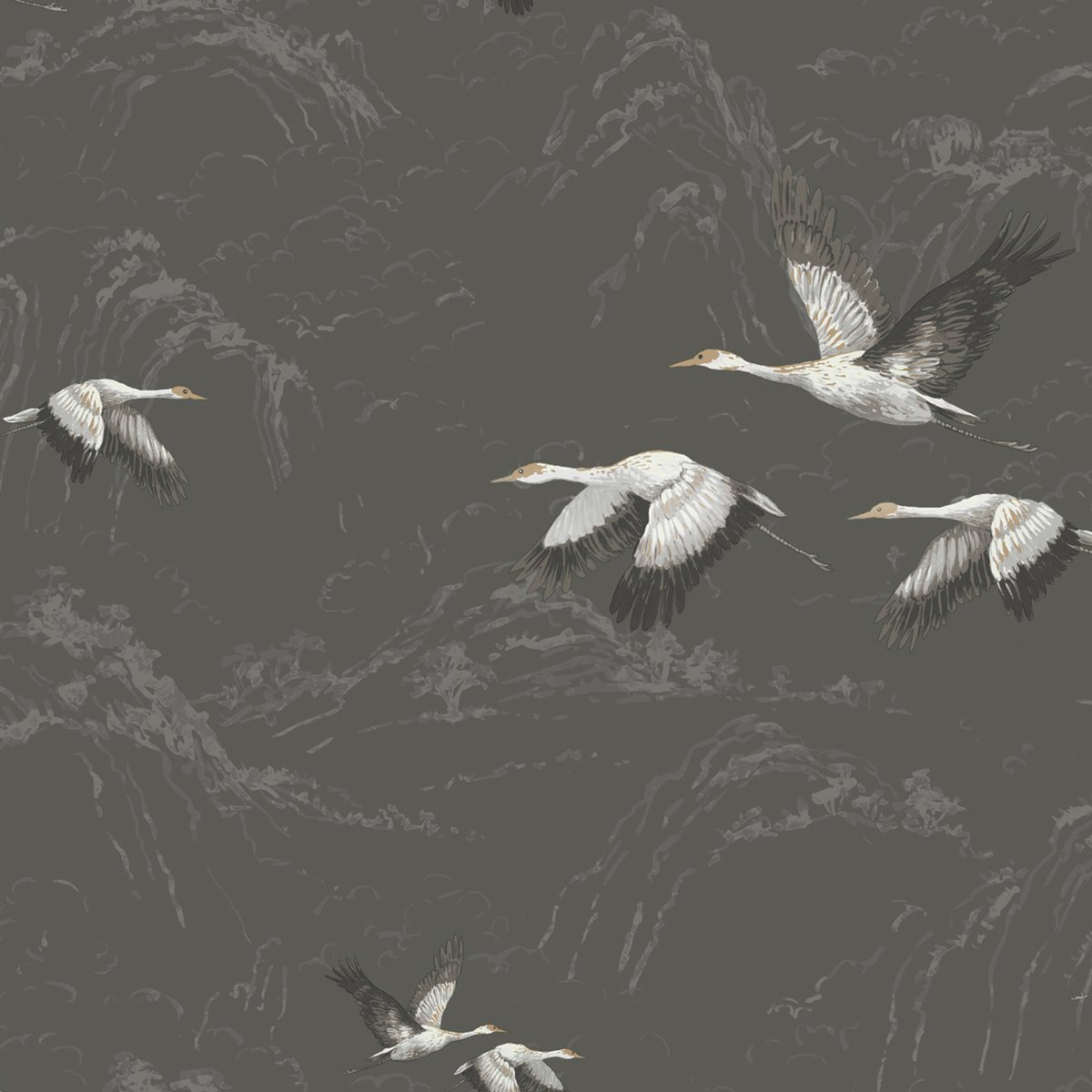 Papier peint Grues Animalia gris foncé, LAURA ASHLEY