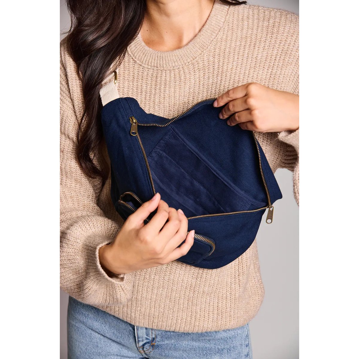 Sac banane XL en denim, SOFIA bleu navy, HINDBAG