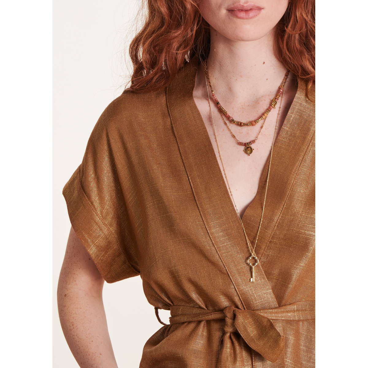 Veste kimono irisée en lin foiled bronze, LA FEE MARABOUTEE