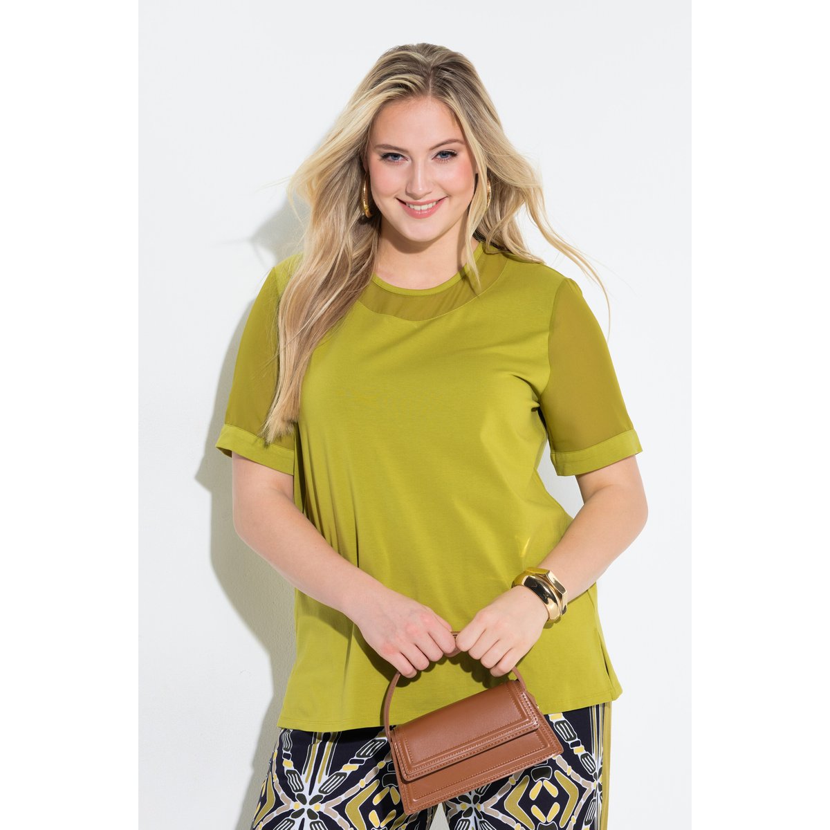 T-shirt décolleté rond avec empiècement vert, ULLA POPKEN