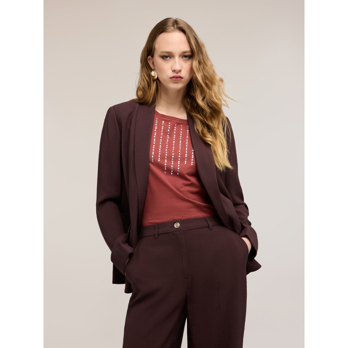 Blazer avec col châle marron, MOTIVI