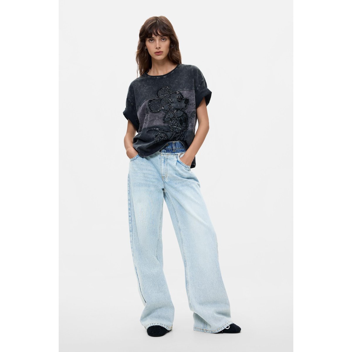 T-shirt à paillettes Disney™ 100 % coton noir, DESIGUAL