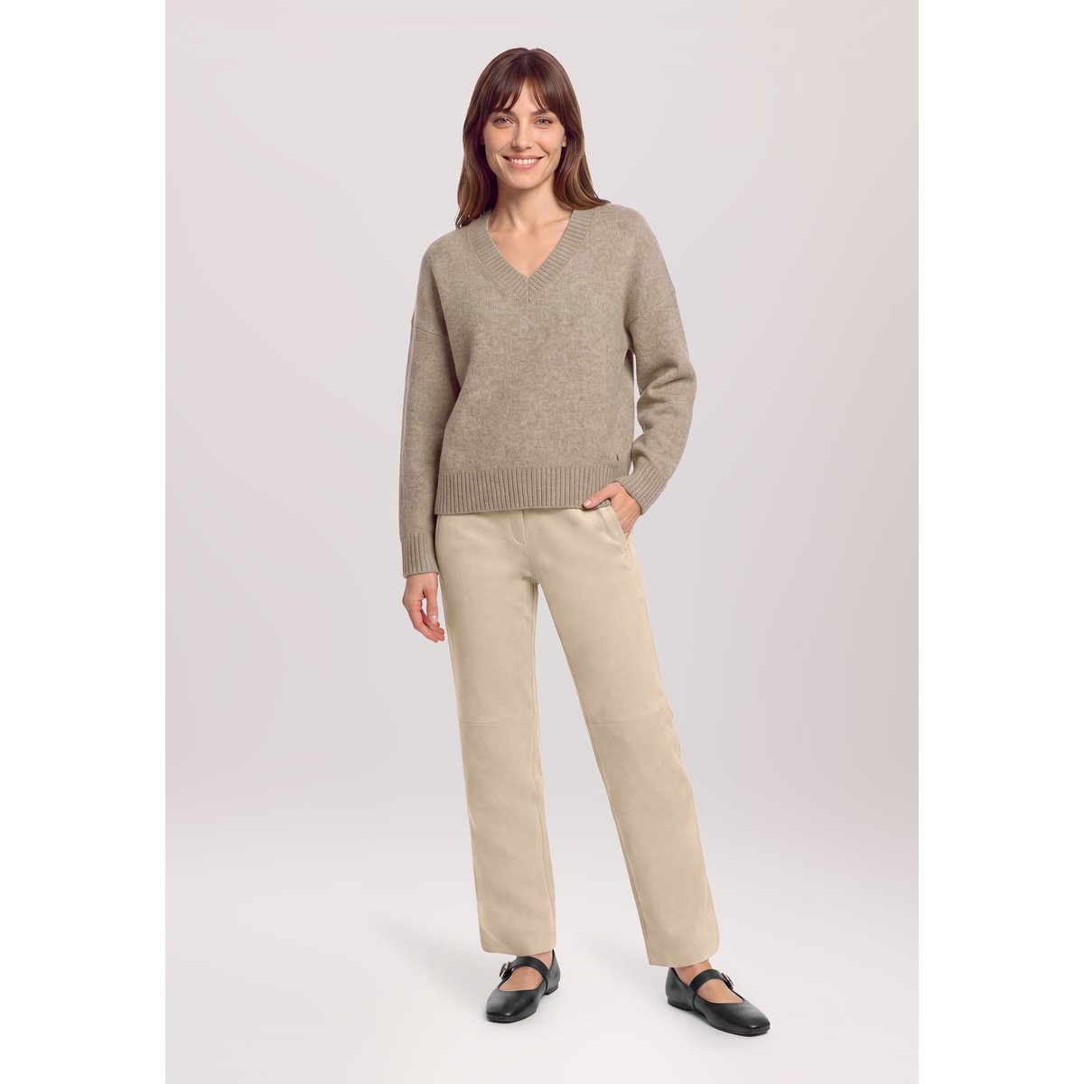 Pantalon à enfiler de coupe droite mocha meringue, BETTY & CO