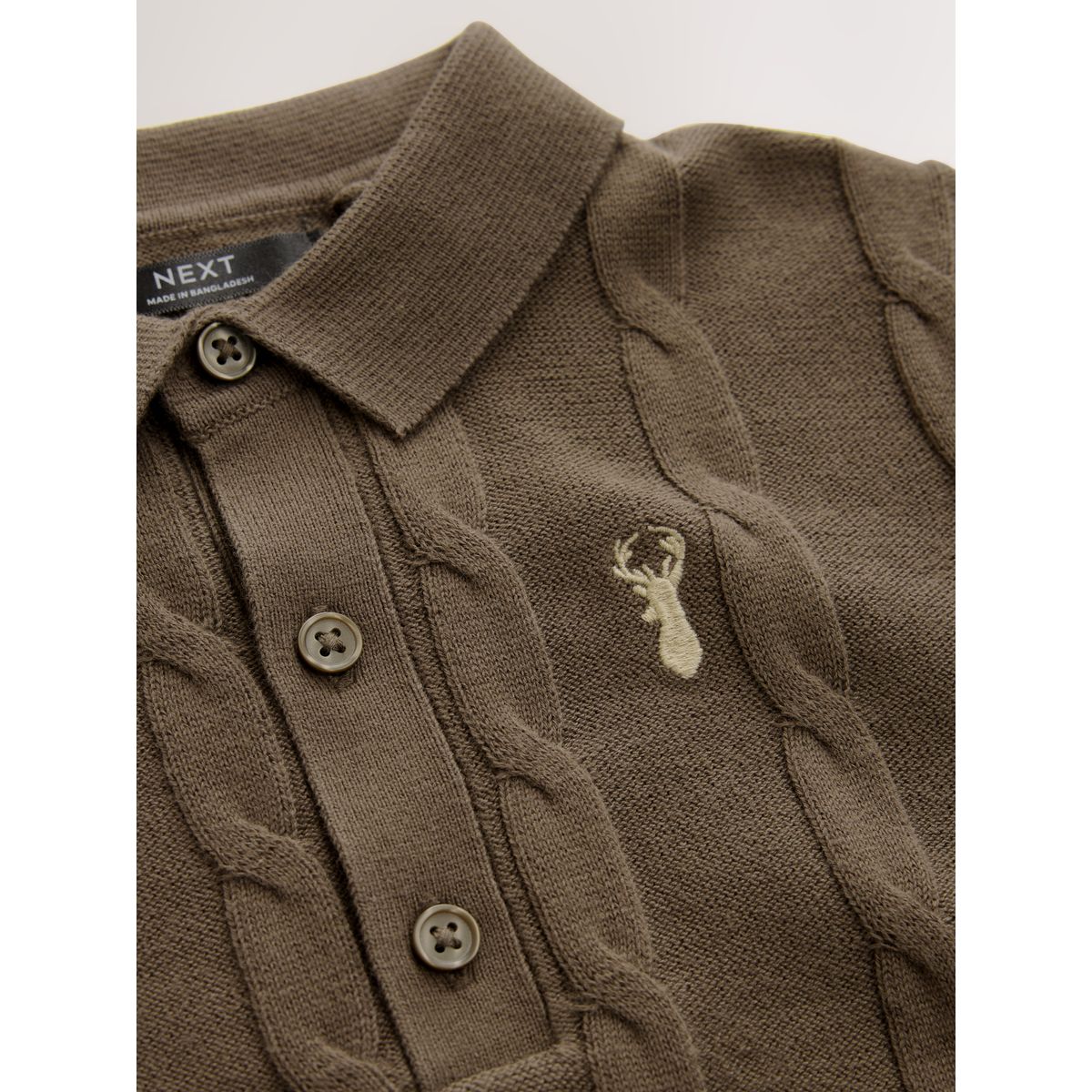 Polo en maille torsadée à motif cerf marron/kaki, NEXT