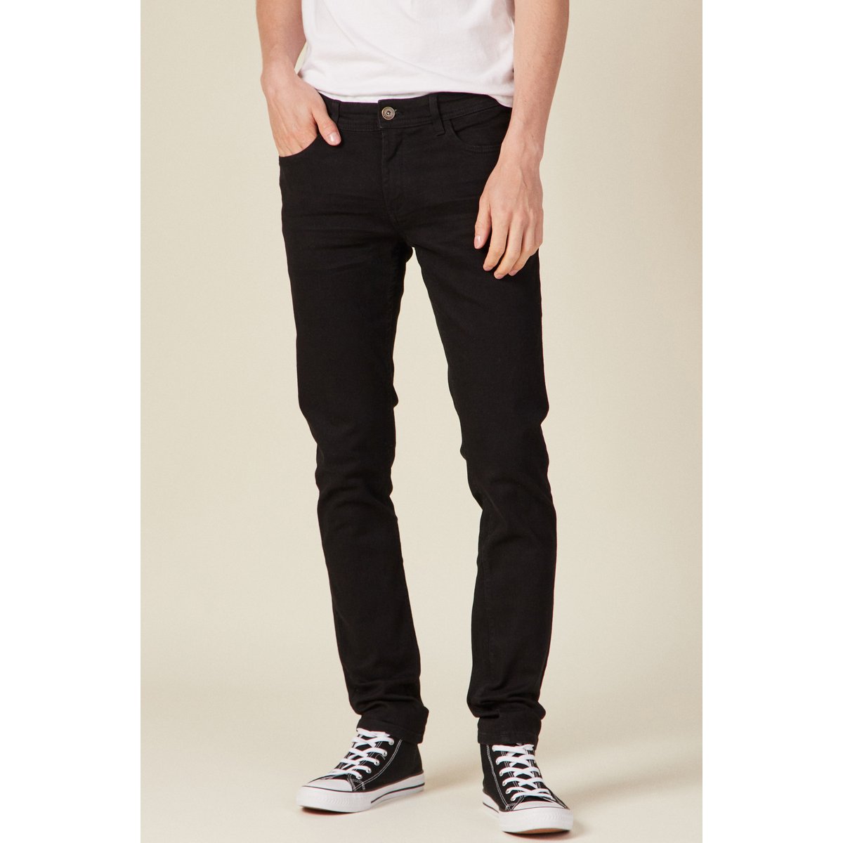 Jeans slim stretch longueur 34 denim noir, BONOBO