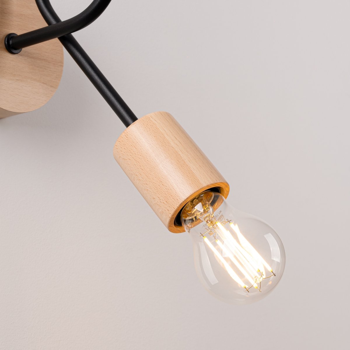 Applique Acier Noir/Bois Naturel E27 1 Ember noir, EDEN