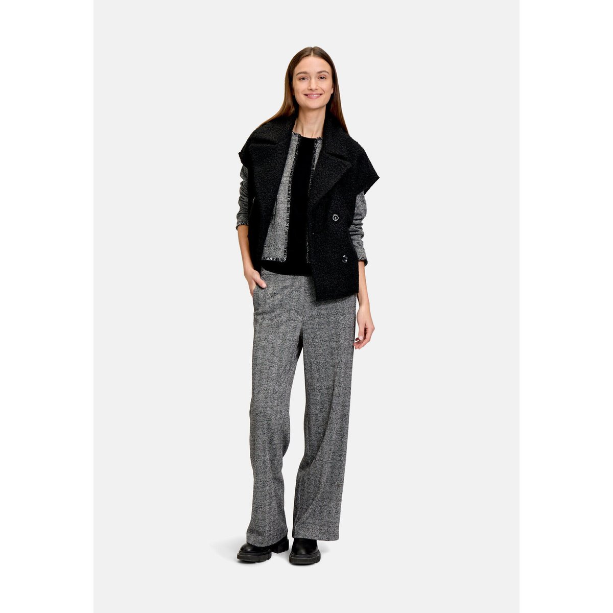 Pantalon en toile à fils de fil textile noir/gris, BETTY & CO