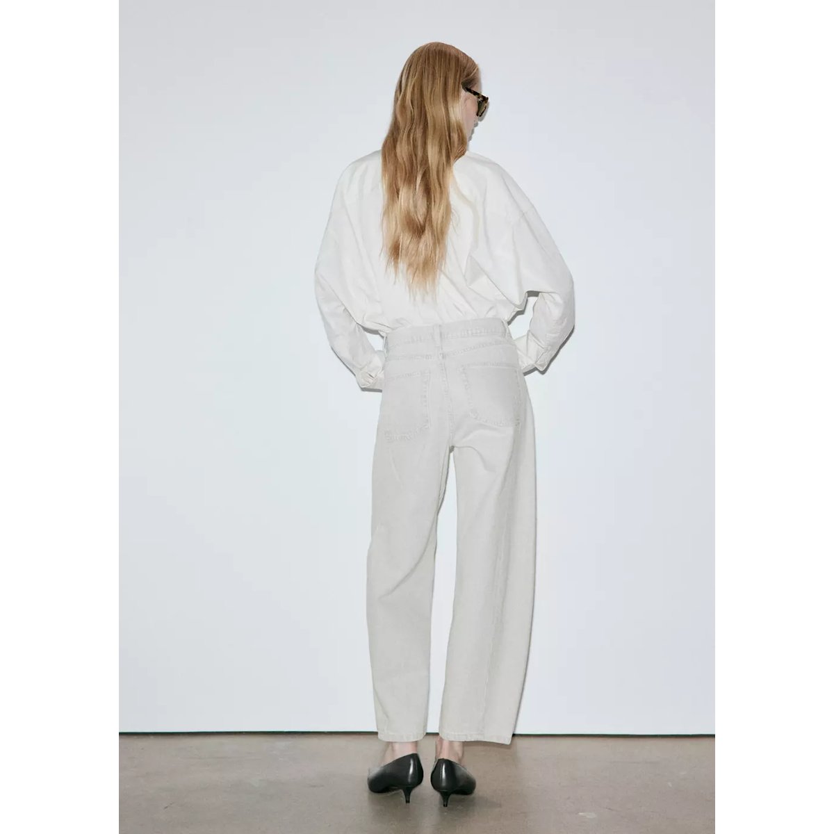 Jean balloon coutures gris denim, MANGO