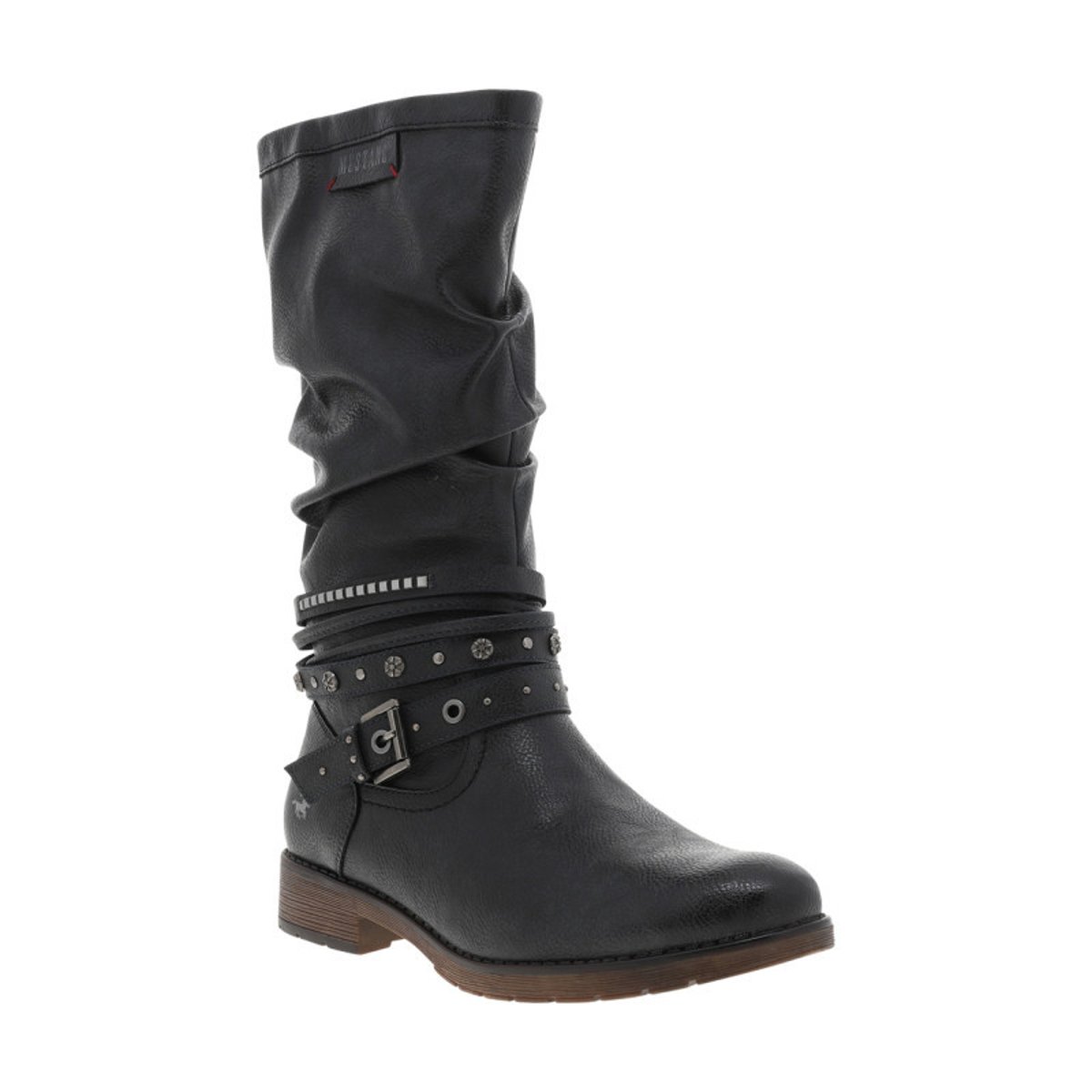Bottes bleu marine à talon décroché bas avec un zip et une boucle décorative bleu marine, MUSTANG
