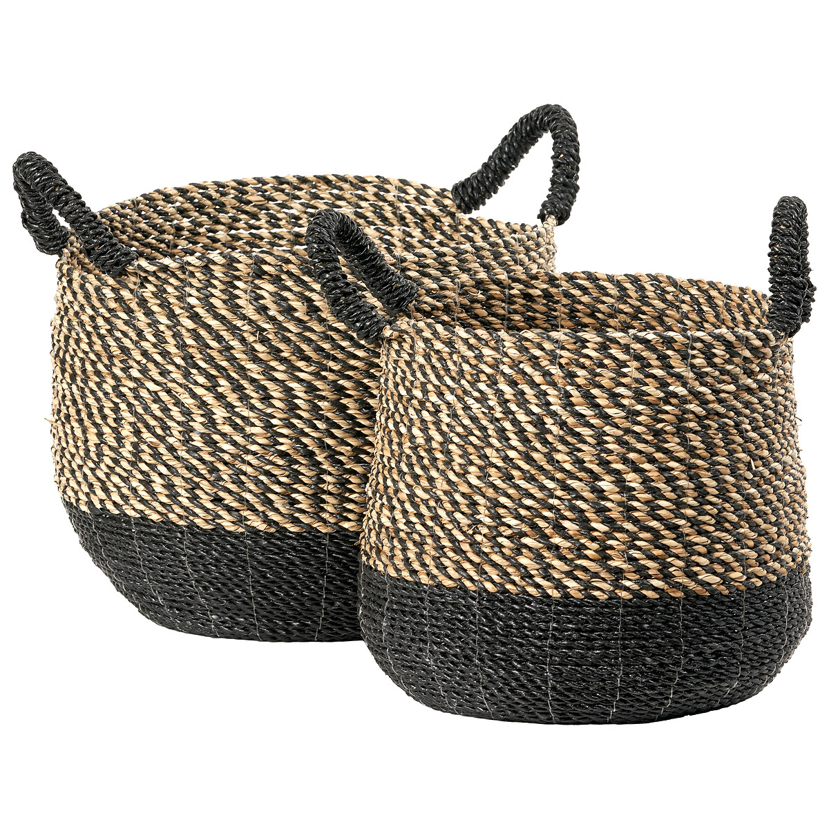 Set of 2 Natural & Black Seagrass Baskets with Handles natural/black, ÉDITÉ