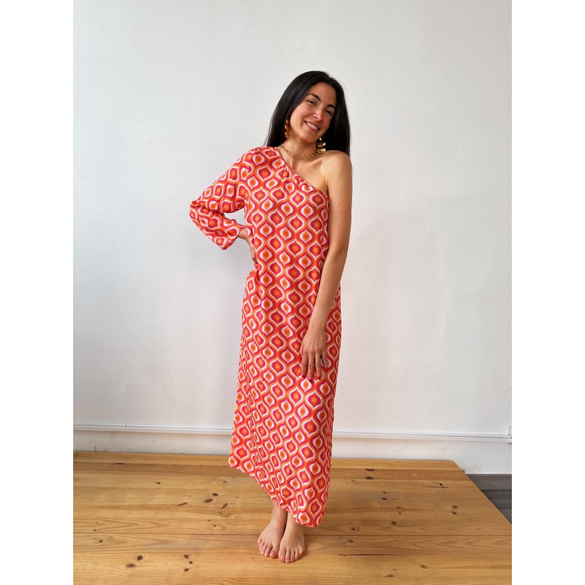 Robe midi asymétrique TINA orange, MINDTRAVELER
