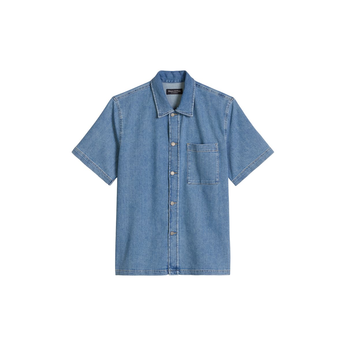 Chemise en jean à manches courtes regular en denim de coton bio léger bleu moyen, MARC O'POLO