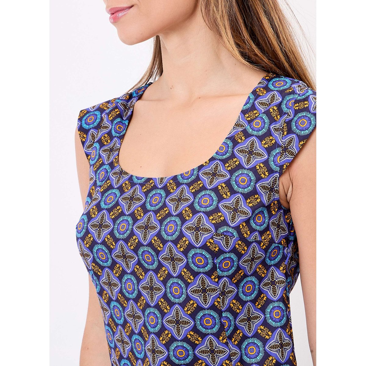 Robe droite coton stretch MARTHA bleu nuit nairobi, PRINCESSE NOMADE