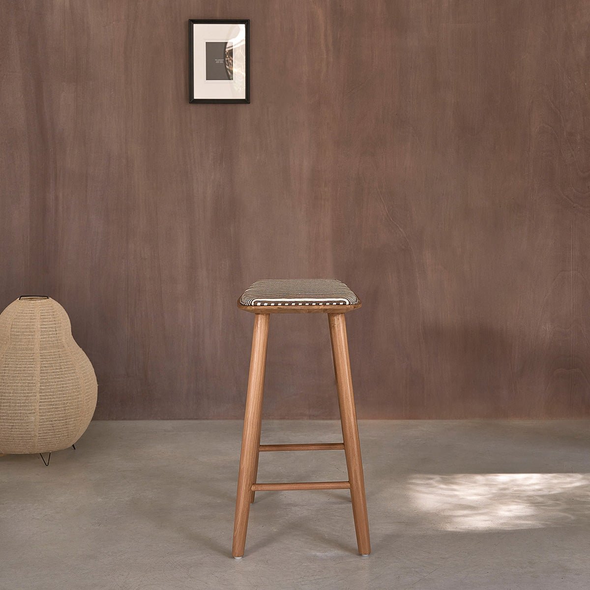 Lot de 2 tabourets de bar en teck massif et tissu rayé AMBRE rayure_marron_beige, BERAH GETAH