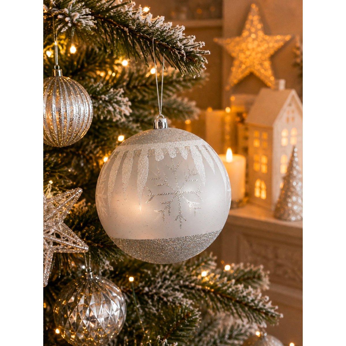 Boule de Noël décorée argent – 12 cm argent, EDEN