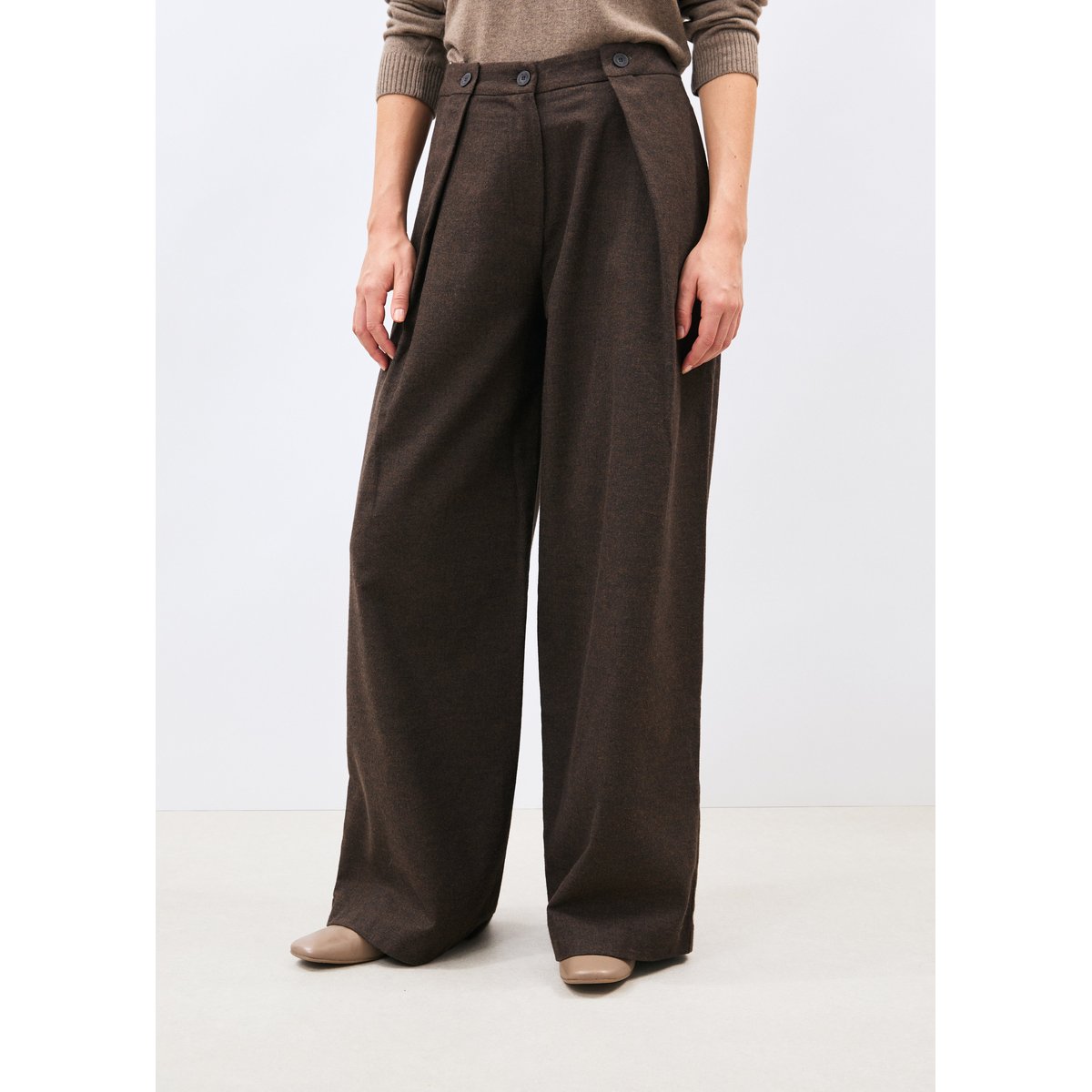Pantalon large en flanelle à chevrons chocolat, HUMILITY