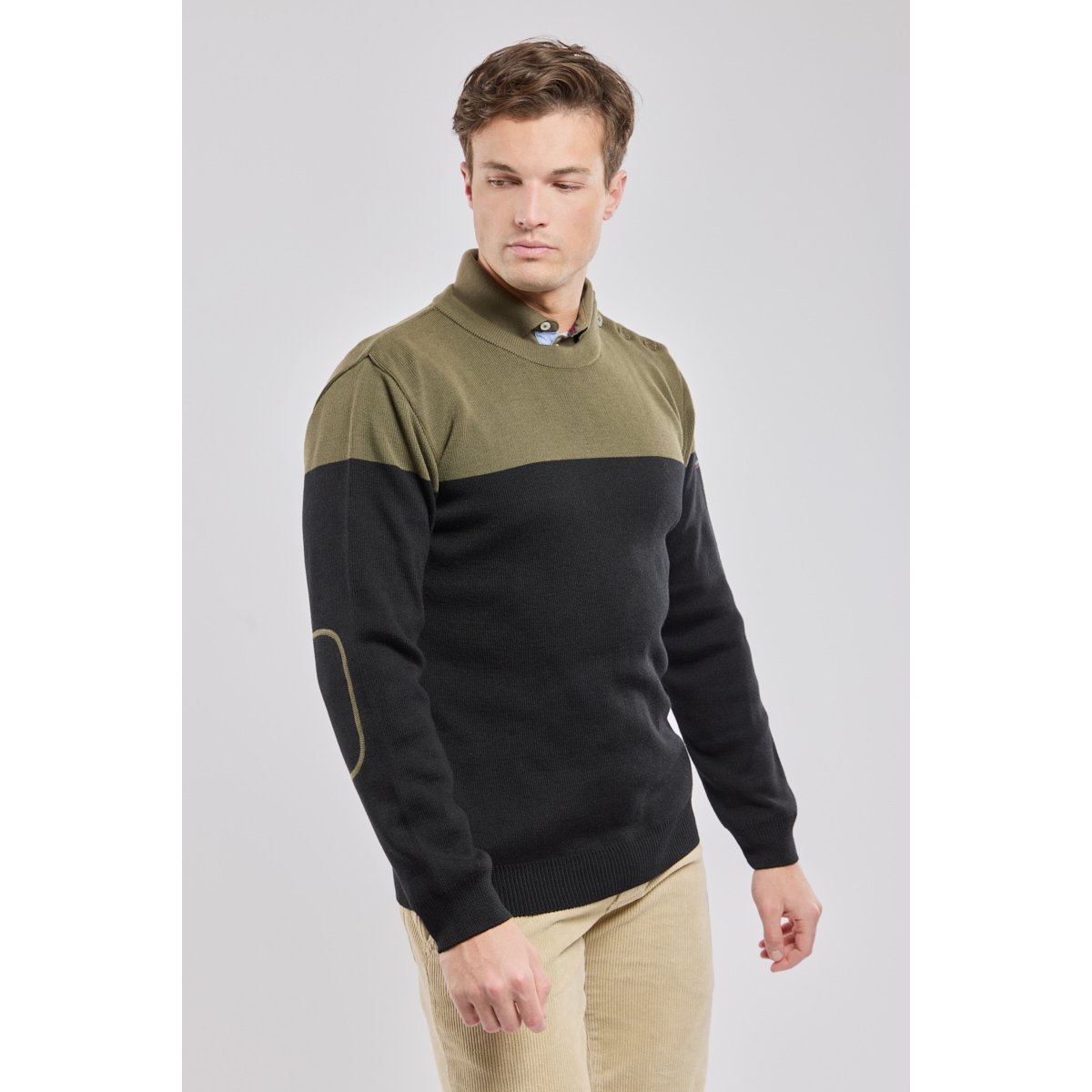Pull marin bi-color noir/olive, ARMOR-LUX