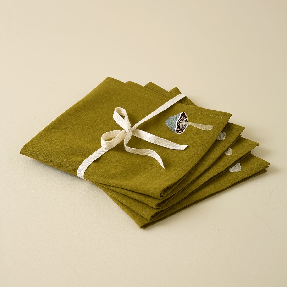 Lot de 4 serviettes de table AUTOMNE olive, SYLVIE THIRIEZ