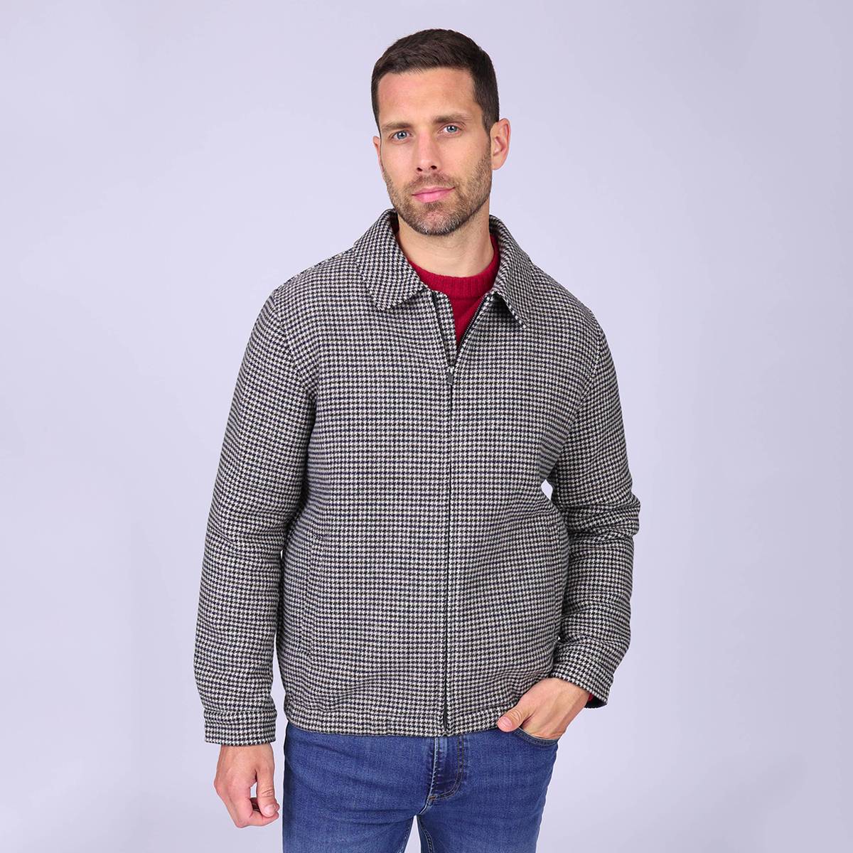 Blouson pied de poule Harrie bleu marine, MISE AU GREEN