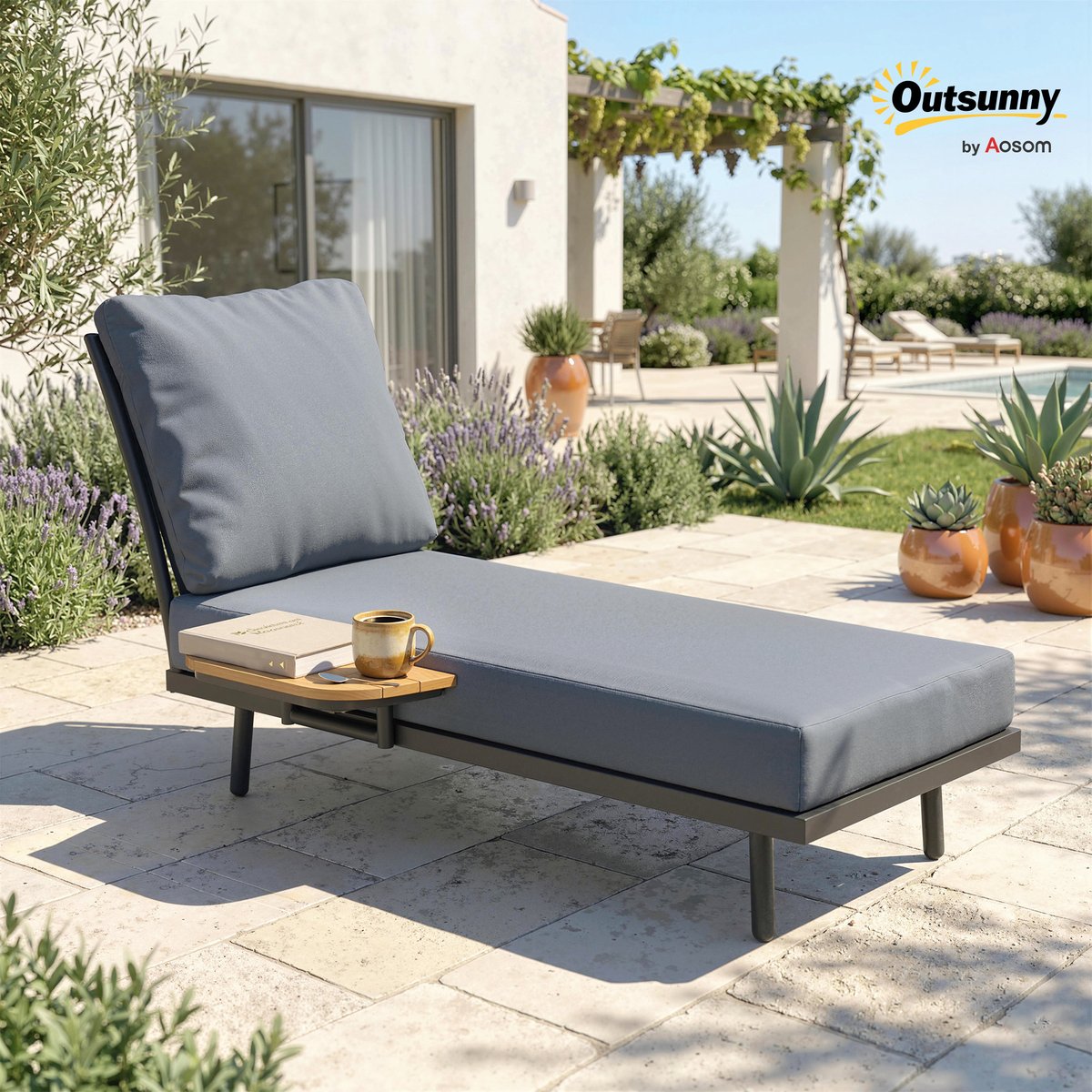 Chaise longue Métal Gris gris, noir, OUTSUNNY