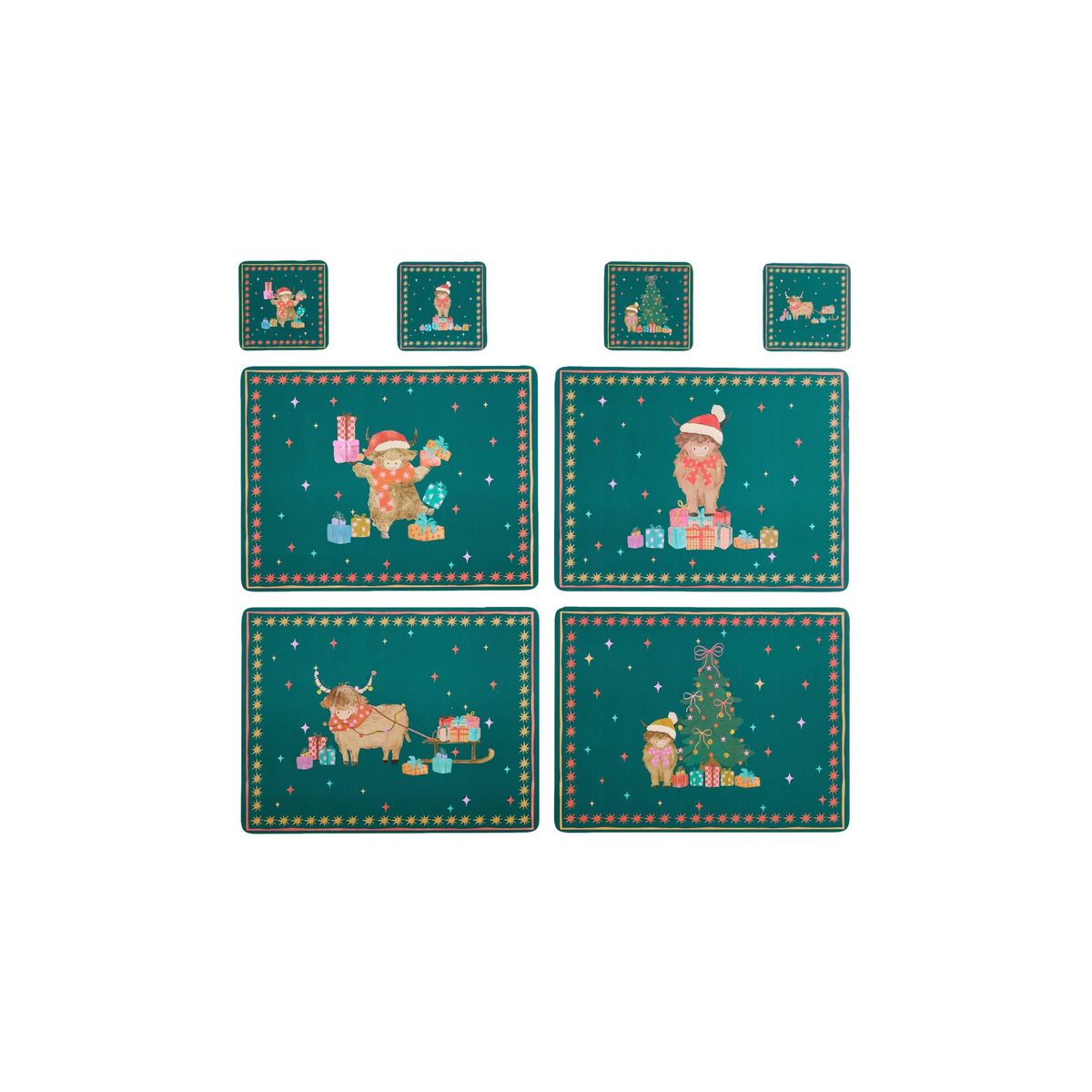 Sets de table noël et sous-verres, lot 4 vert, NEXT