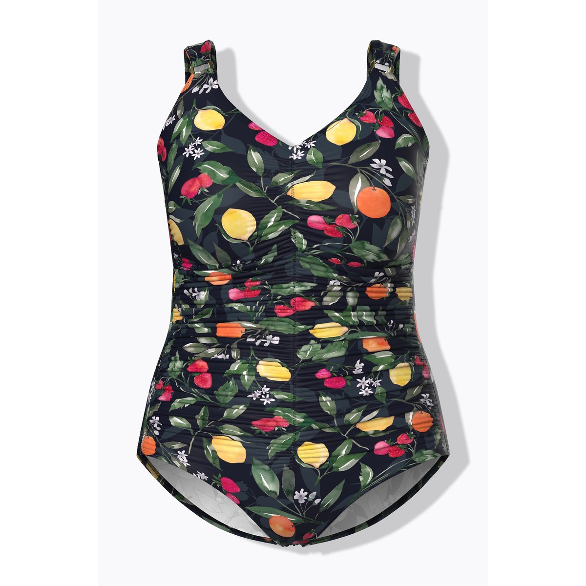 Maillot de bain, motif fruits, fronces noir, ULLA POPKEN
