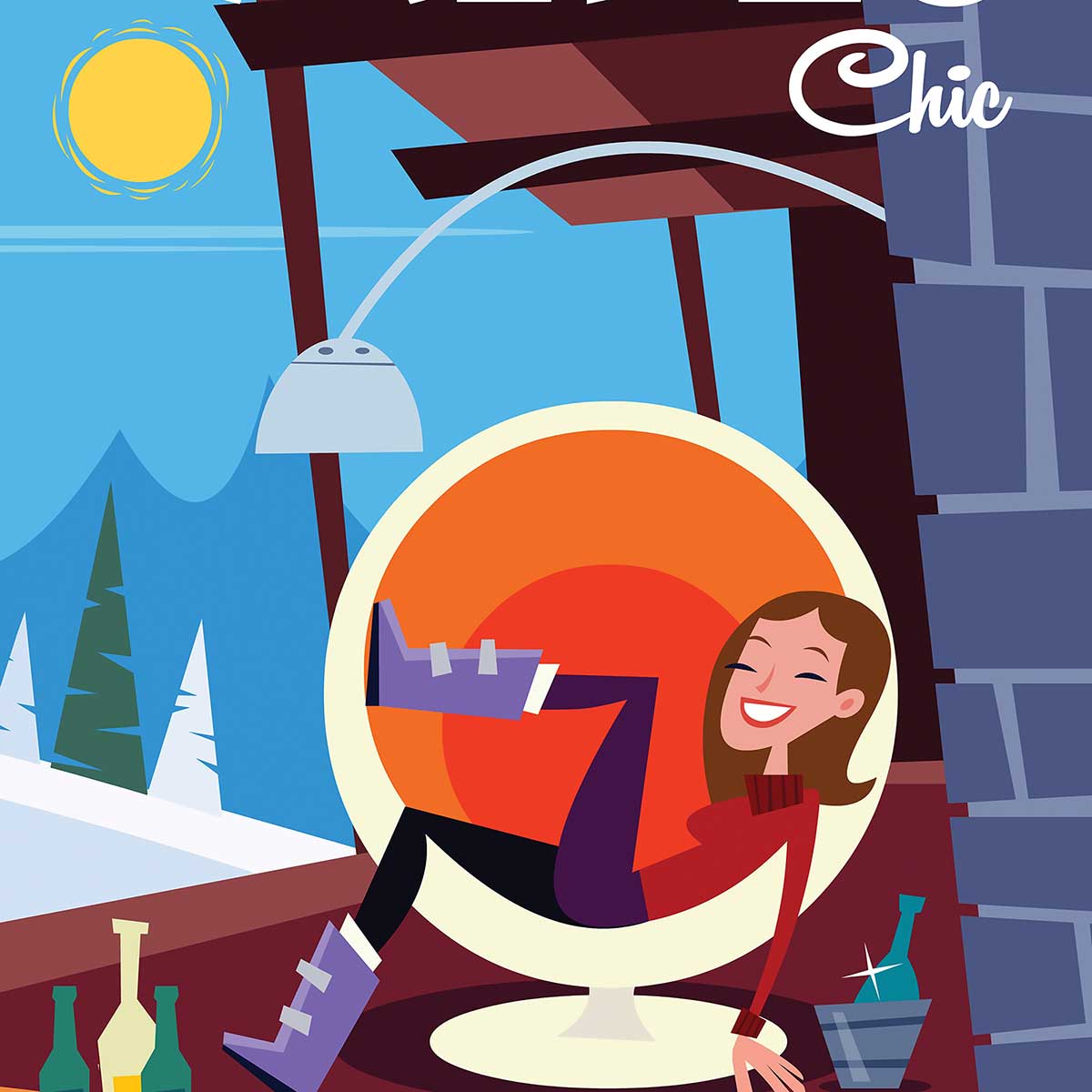 Affiche Pause au chalet affiche + cadre en bois - noir, HEXOA