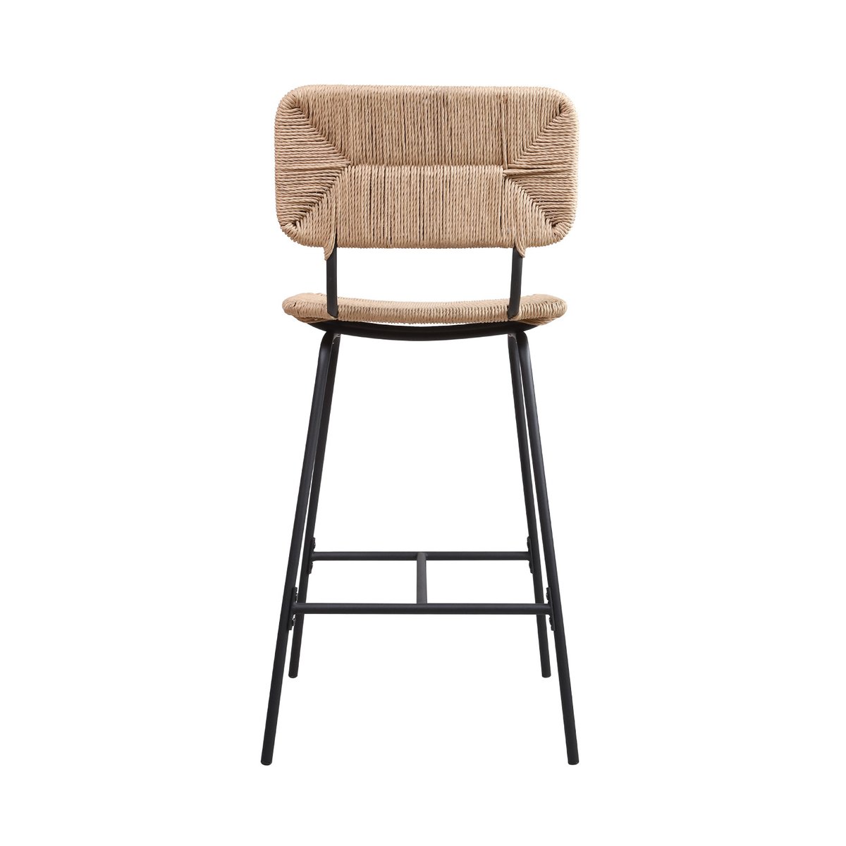 Lot de tabourets de bar et d'ilot en métal et assise rotin 65cm TIDRA|Lot de 8 | Lot de 8 naturel, MOB IN