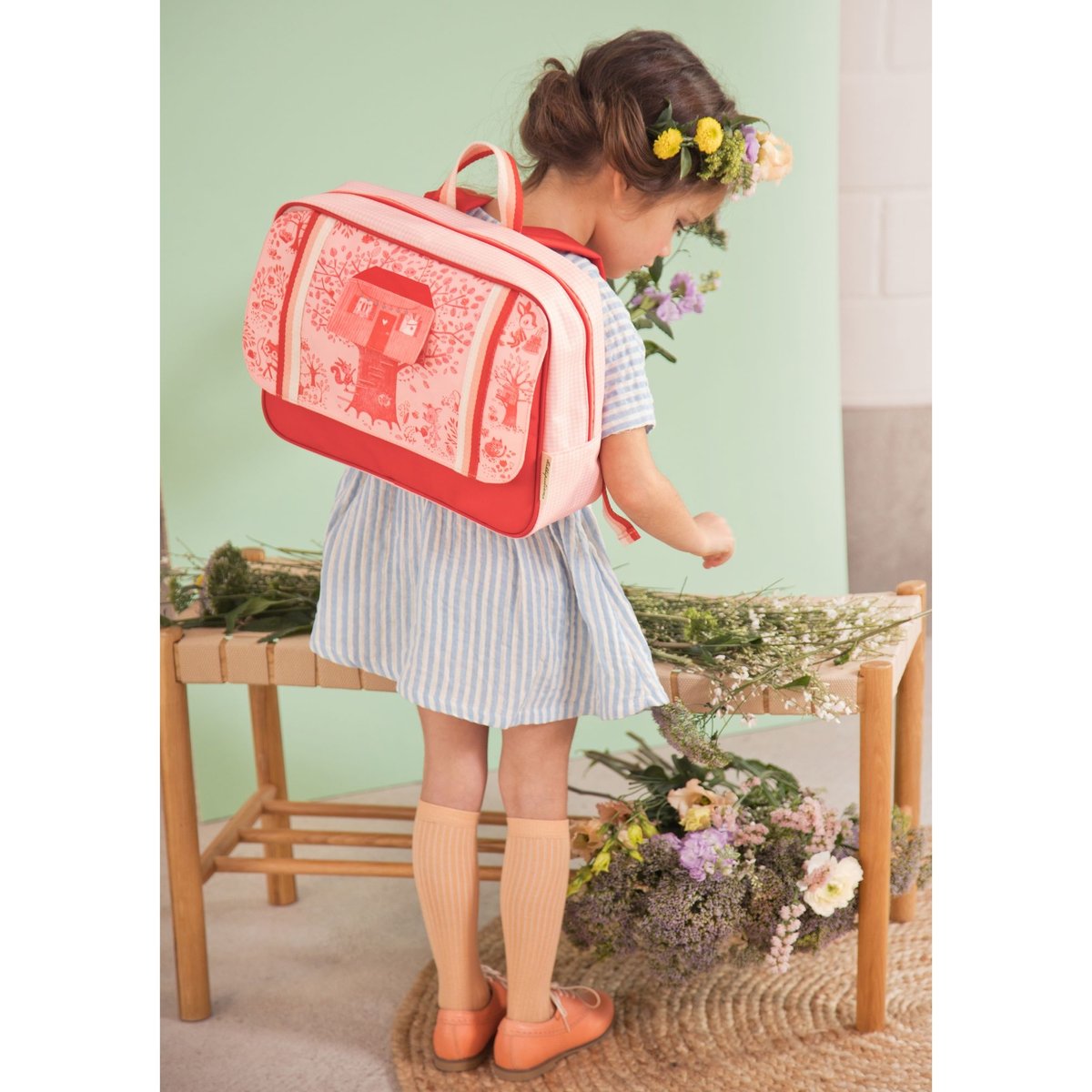 Cartable maternelle Happy Lena rouge, rose, écru, LILLIPUTIENS