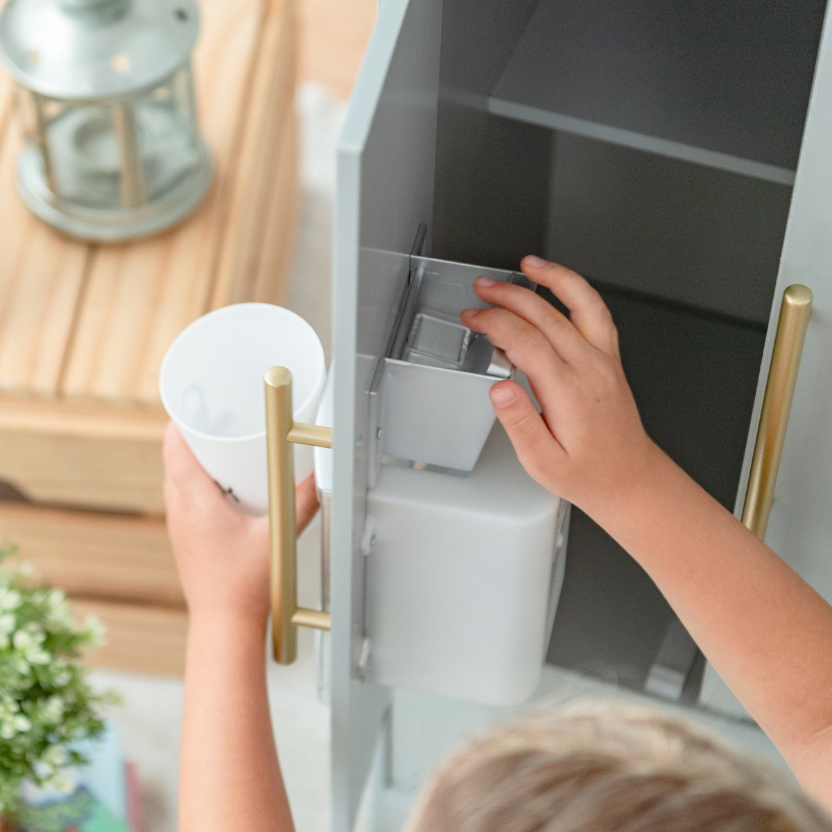 Cuisine Enfant avec évier, four, frigo et jeux, Bois, LITTLE CHEF gris, TEAMSON KIDS