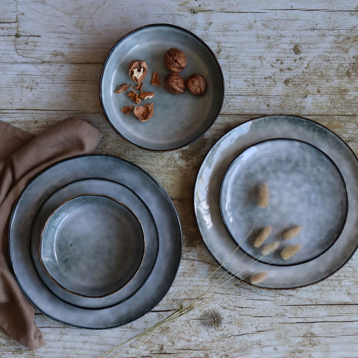 Lot de 6 assiettes desserts en grès 20,5cm, ARONAL bleu, OGO LIVING